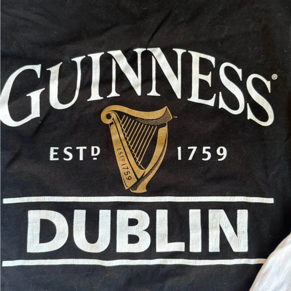 Guinness Dublin Raglan Long Sleeve Graphic Tee Black/White Unisex - Picture 4 of 5